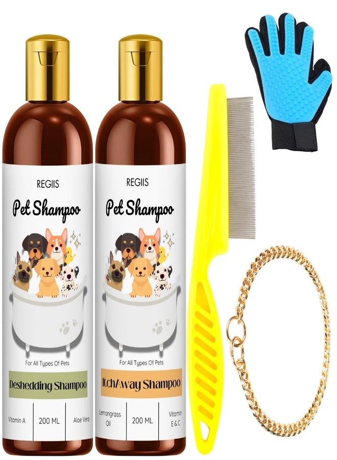 REGIIS Pet Shampoo Set, Deshedding and Itch Away Formula, 200 ML Each, with Grooming Tools, for All Types of Pets(5 Pack) - Image 1